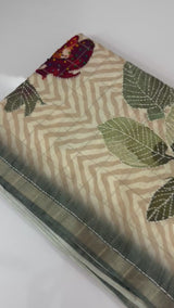 Blended tussar silk saree with french knots, sequence and kanta work - MS14855
