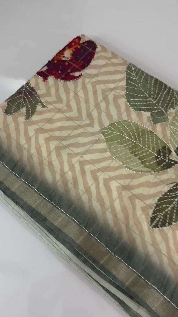 Blended tussar silk saree with french knots, sequence and kanta work - MS14855