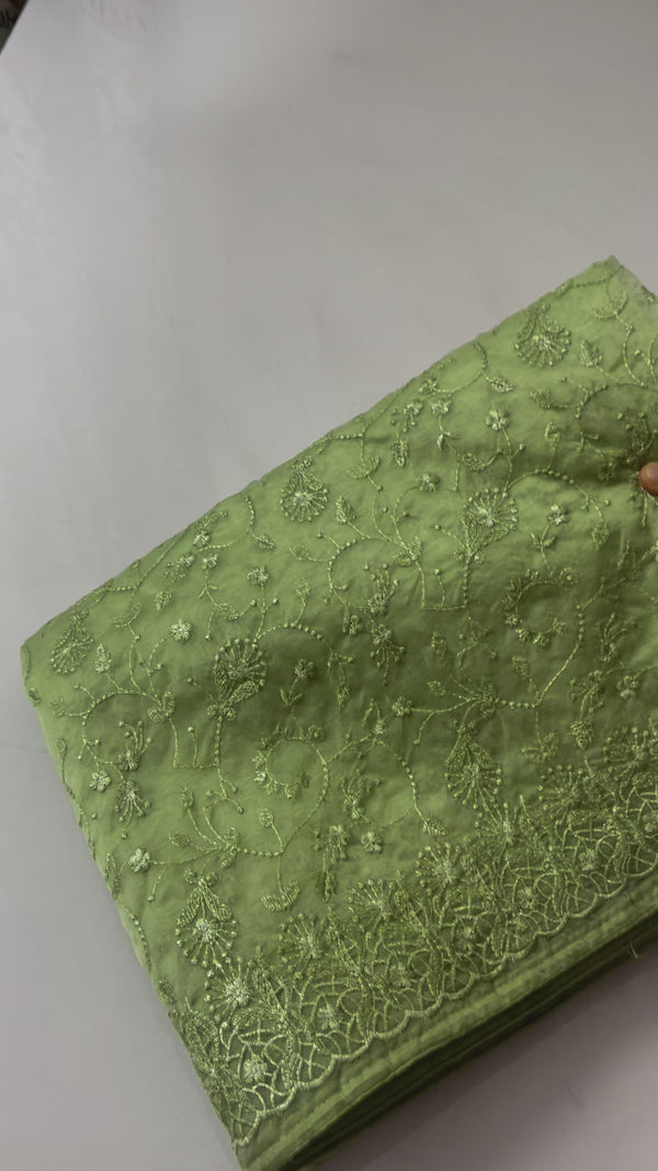 Organza Saree with zari embroidery- MOS863 Pista Green