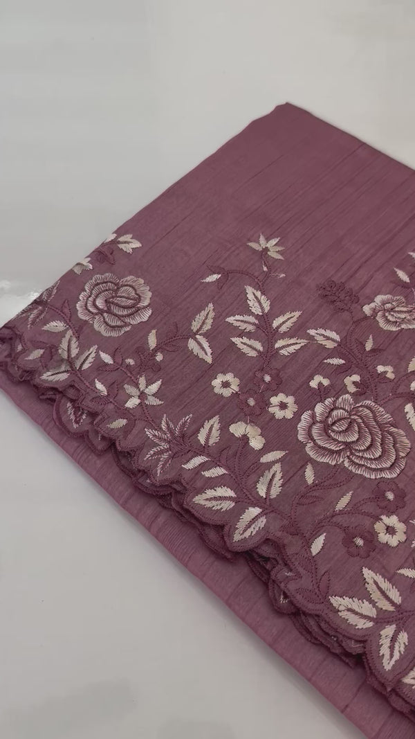 Embroidered Crepe semi tussar silk saree- MSS722 TurkishRose