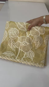 Tissue Organza Applique work saree MS15199- Creamy Yellow