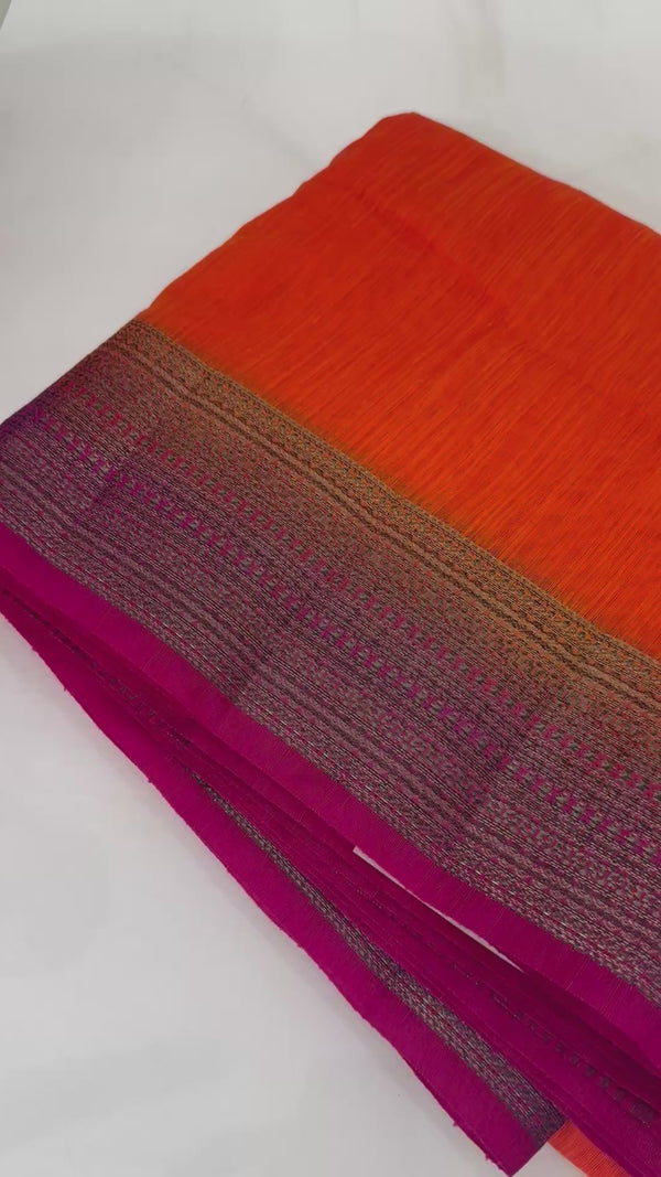 Jute silk sarees with contrast pallu & blouse MJL396