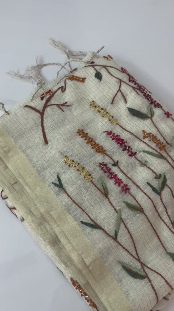 Pure chanderi hand embriodery saree MCBS69