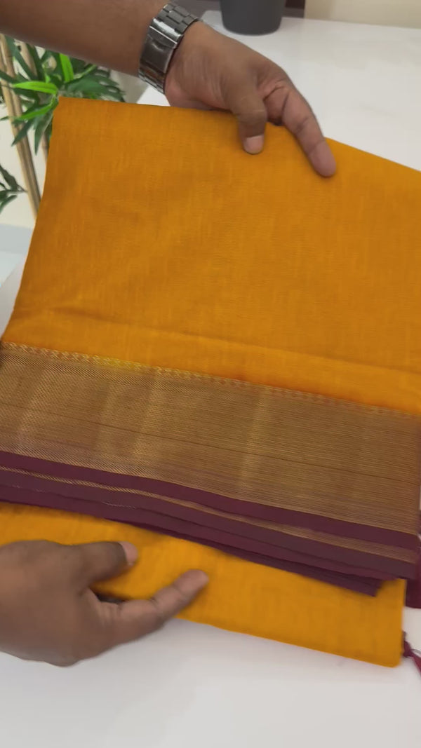 Jute silk sarees with contrast pallu & blouse MJL335 MangoYellow to Maroon