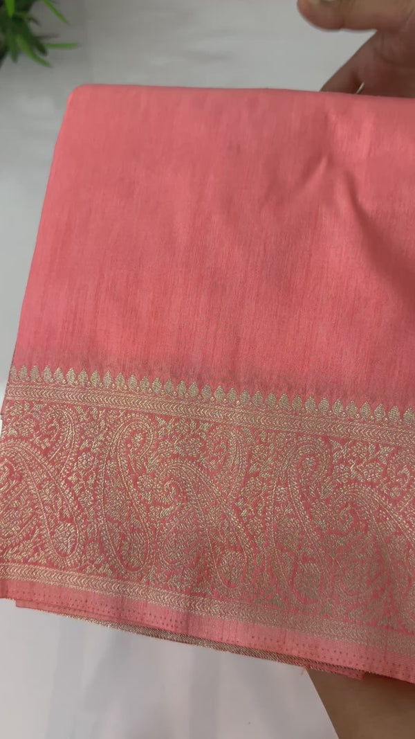 Blended tussar silk saree with Banarasi border FBTW3026 LightPeach