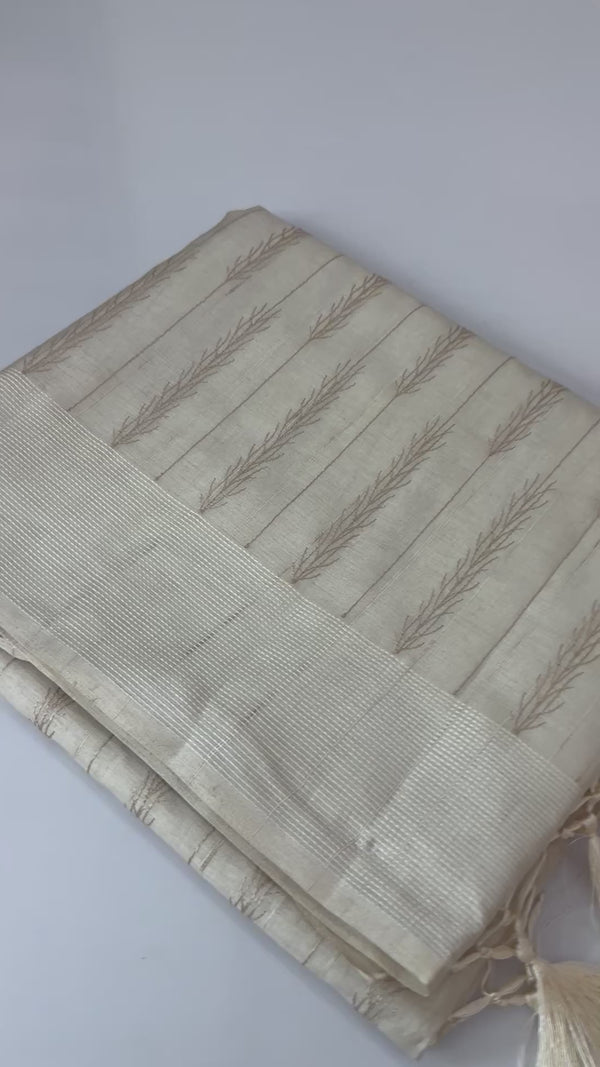 Blended tussar saree with embriodery - MS8665 Cream
