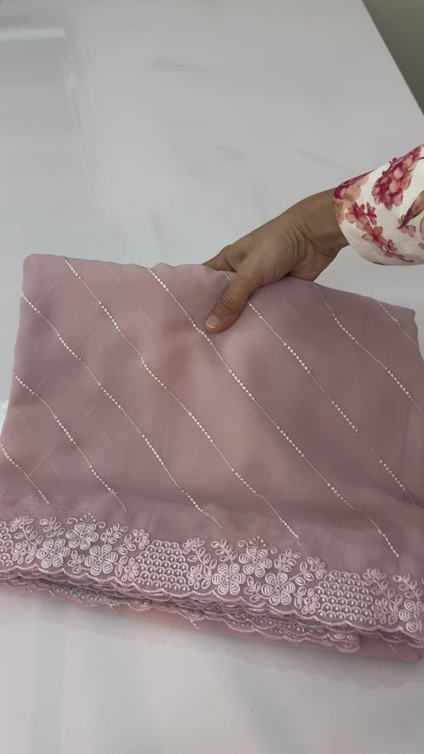 Fancy Georgette saree with embriodery FCAD144 DuskyPink