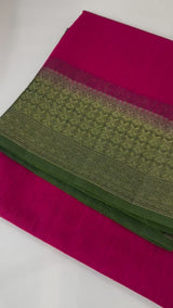 Jute silk sarees with contrast pallu & blouse MJL326 -RaniPink to Green