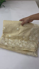 Kosa Tussar silk saree with cutwork borders - SSKW155