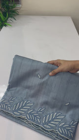 Embroidered Crepe blended tussar silk saree MS14479 DuskyBlue