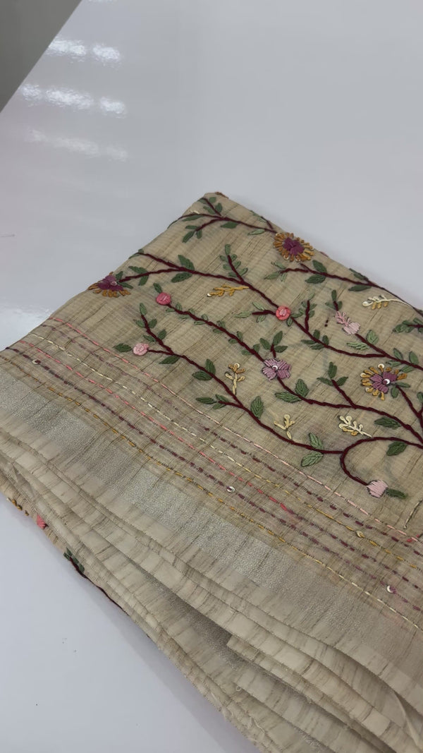 Handworked Blended tussar silk saree with handworked blouse MS90543