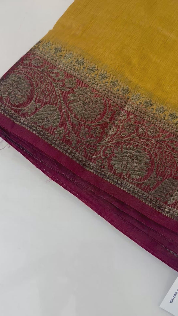 Jute silk sarees with contrast pallu & blouse MJL396
