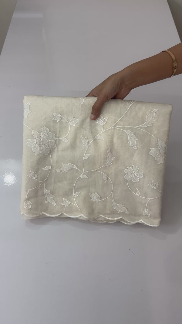 Mul chanderi applique work saree  MSH115 - Offwhite