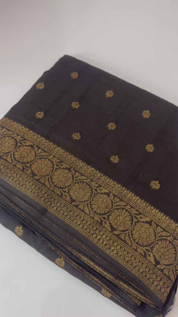Banarasi Tussar Georgette Saree  - MS44376 Black