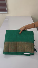 Jute silk saree with antique zari weaving MJL399- Green