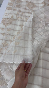 Checks Mul chanderi saree with tissue applique work MSH147- Offwhite and gold
