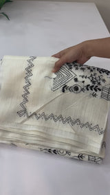 Jute silk saree with hand kanta work FBLK166 Offwhite