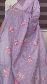 Soft kota checks saree with embroidery - SVPIRR Lavender