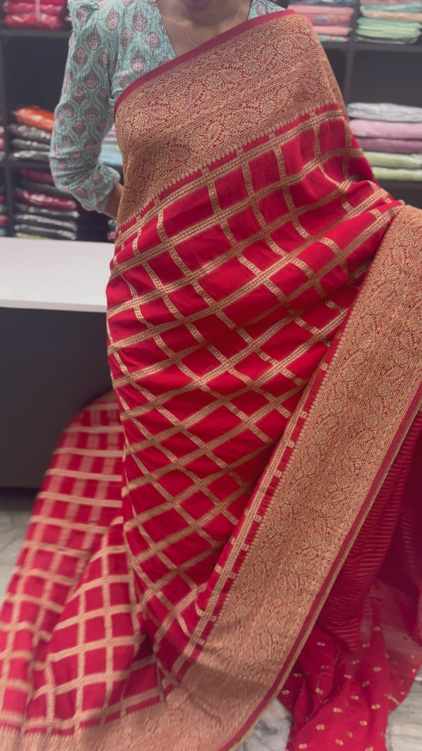Semi banarasi Khaddi Georgette saree - MS1498 Red