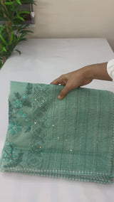 Handworked Tissue silk saree FBLK162 BluishGreen