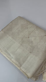 Blended tussar saree with embriodery - MS8665 Cream