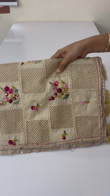 Blended tussar saree with kanta embroidery and cutwork pallu  - Beige MS5223 (2)