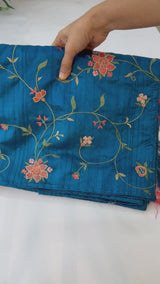 Blended crepe tussar saree with embriodery SSPNIMH DeepBlue