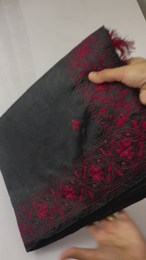 Semi tussar saree with kanta embroidery MKEE662 Black