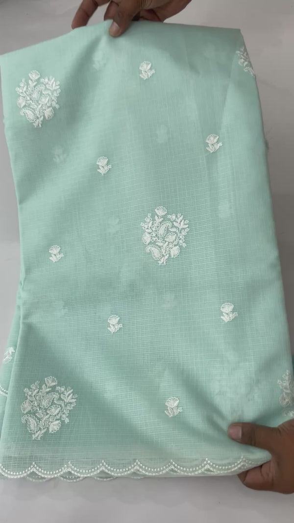 Soft kota checks saree with embroidery BFW497 - PastelBlue