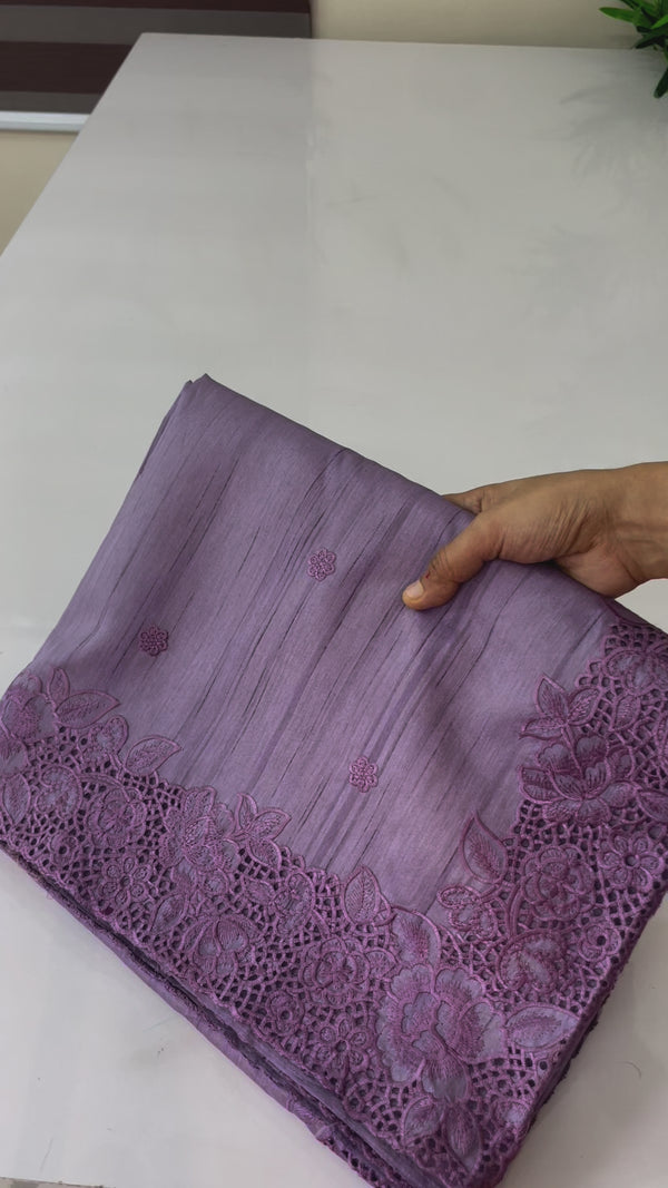 Cutwork semi tussar saree  - MSS639 Lavender