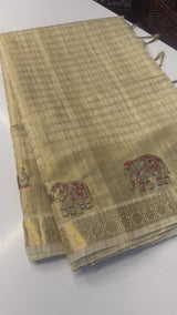 Blended chanderi tussar saree with zari work - MS16061 Gold