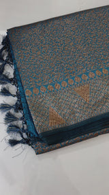 Semi katan Banarasi saree in antique zari weaving - MSKB130 TealBlue