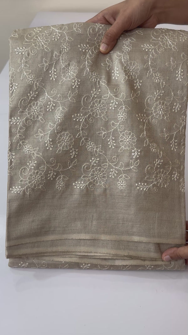 Pure desi tussar silk saree with embroidery(2) - MTSS659(1) Chiku