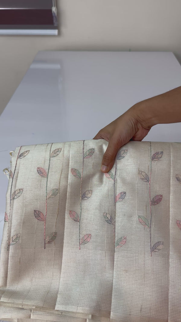 Blended tussar saree with embriodery - MS8665 Cream