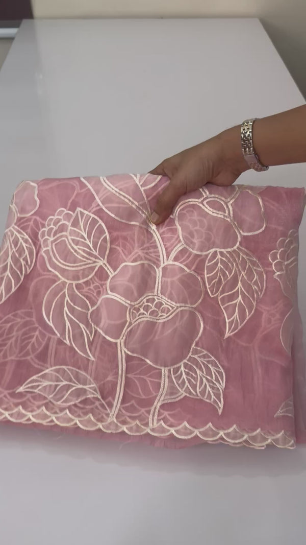 Tissue Organza Applique work saree MS15199- Pastel PeachyPink