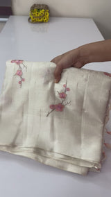 Blended tussar saree with embriodery - MS8665 Cream