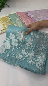 Tissue Organza Applique work saree MS13881 LightBlue