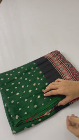 Pure Modal Ajrakh-Bandhani Silk Saree- MAMS515 BottleGreen