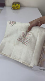 Blended tussar saree with embriodery - MS8665 Cream