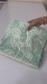 Tissue Organza Applique work saree MS15199- Pastel Aqua Blue