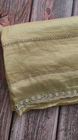 Handworked crush Organza saree with stones and cutbeads MZTS116 - Dusty Yellow