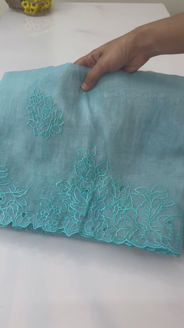 Cutwork Tissue Organza saree MS14051 - Blue